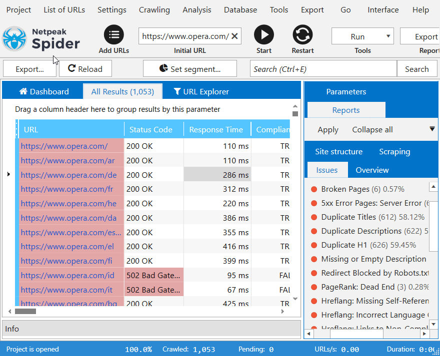 Export data on crawling in a convenient format with Netpeak Spider.
