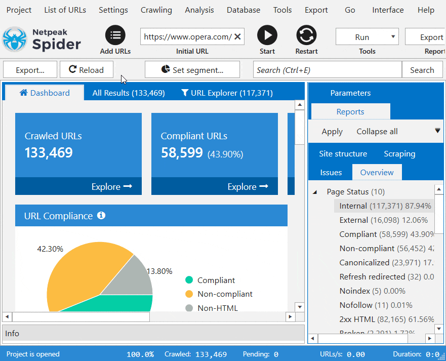 Work with big amounts of URLs right inside Netpeak Spider.